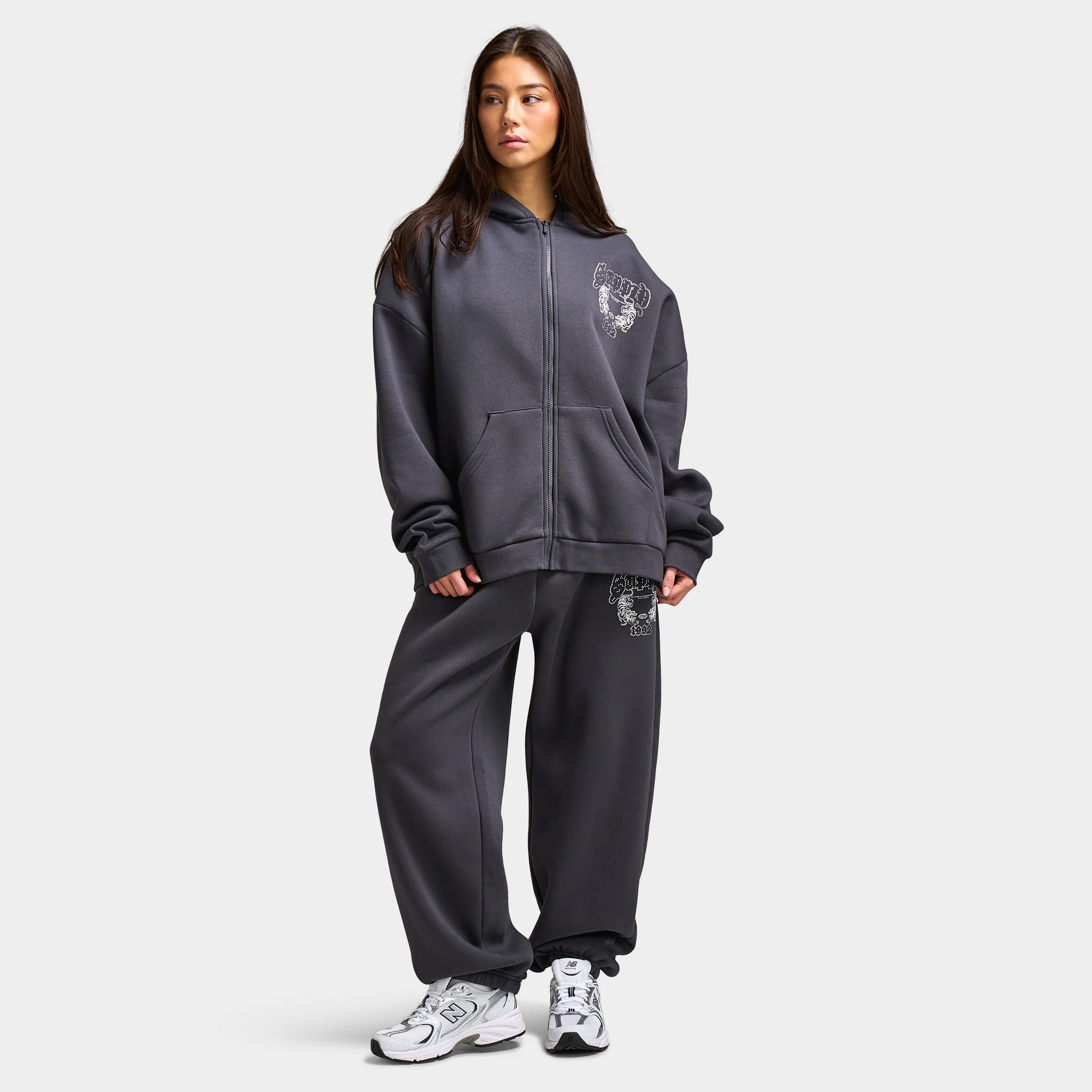 Supply & Demand Women's Heather Full Zip Hoodie Black Sand / Rhinestones Keyline