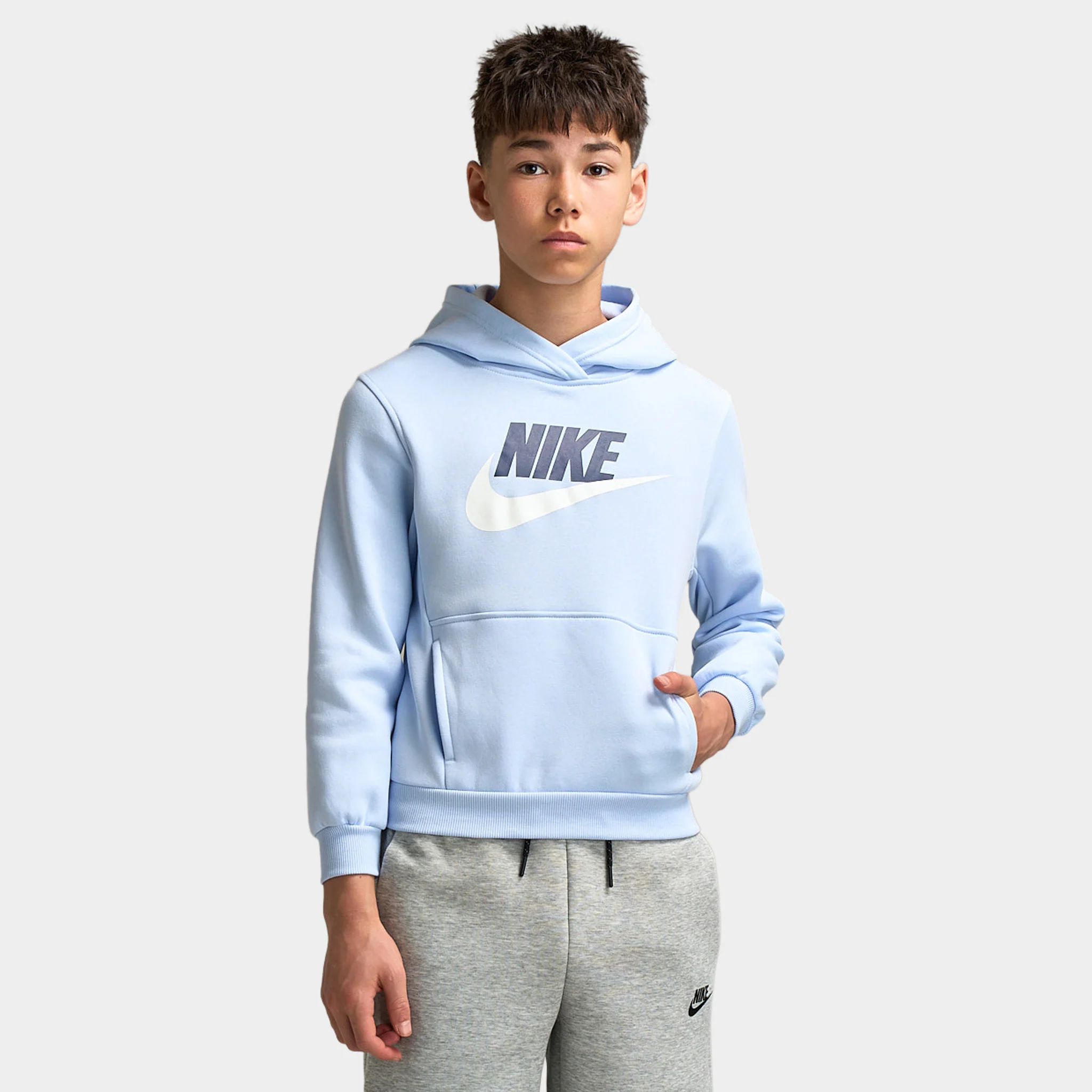 Nike Sportswear Juniors' Club Fleece Hoodie Hydrogen Blue / White