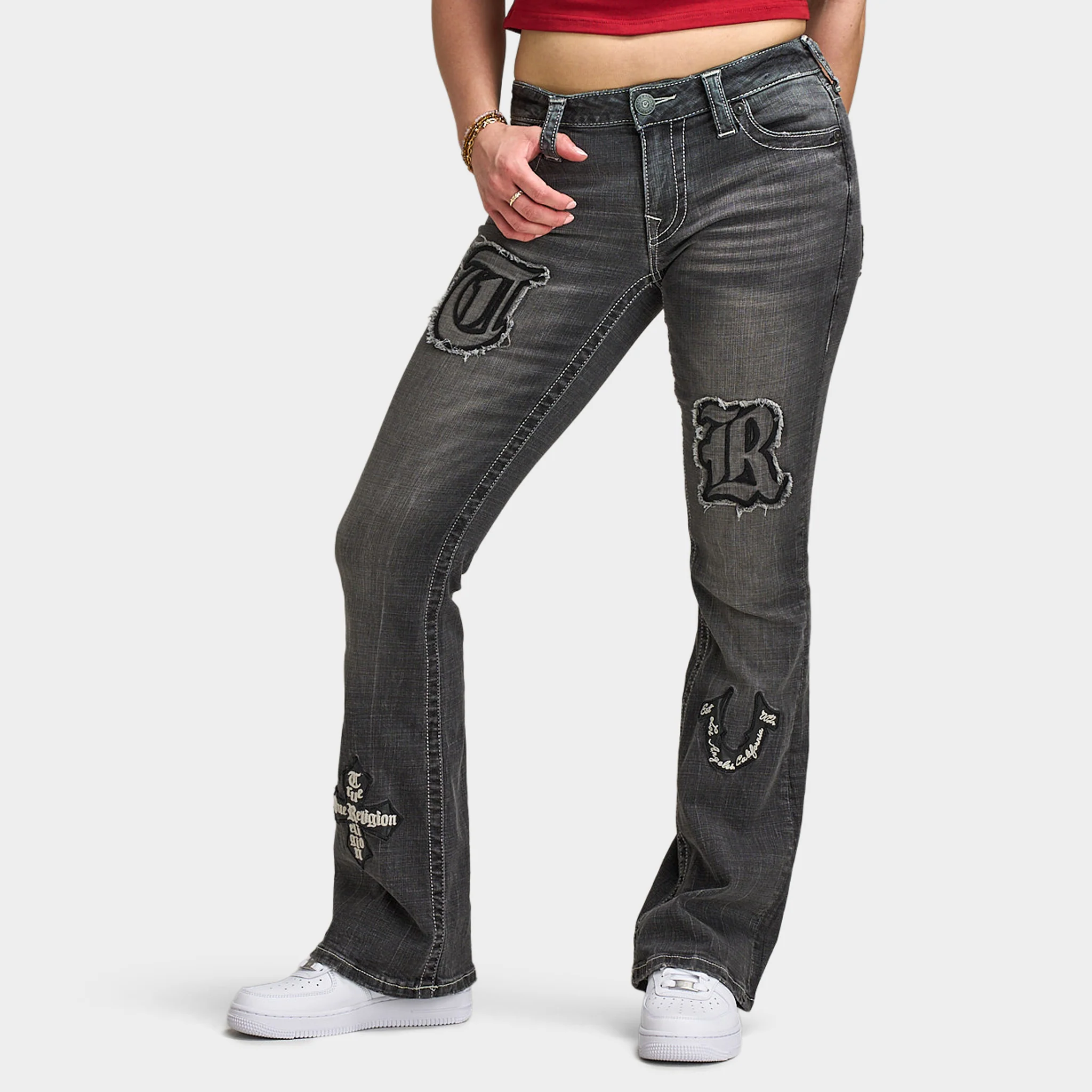 True Religion Women's Applique Becca Mid Rise Bootcut / Lush Glow