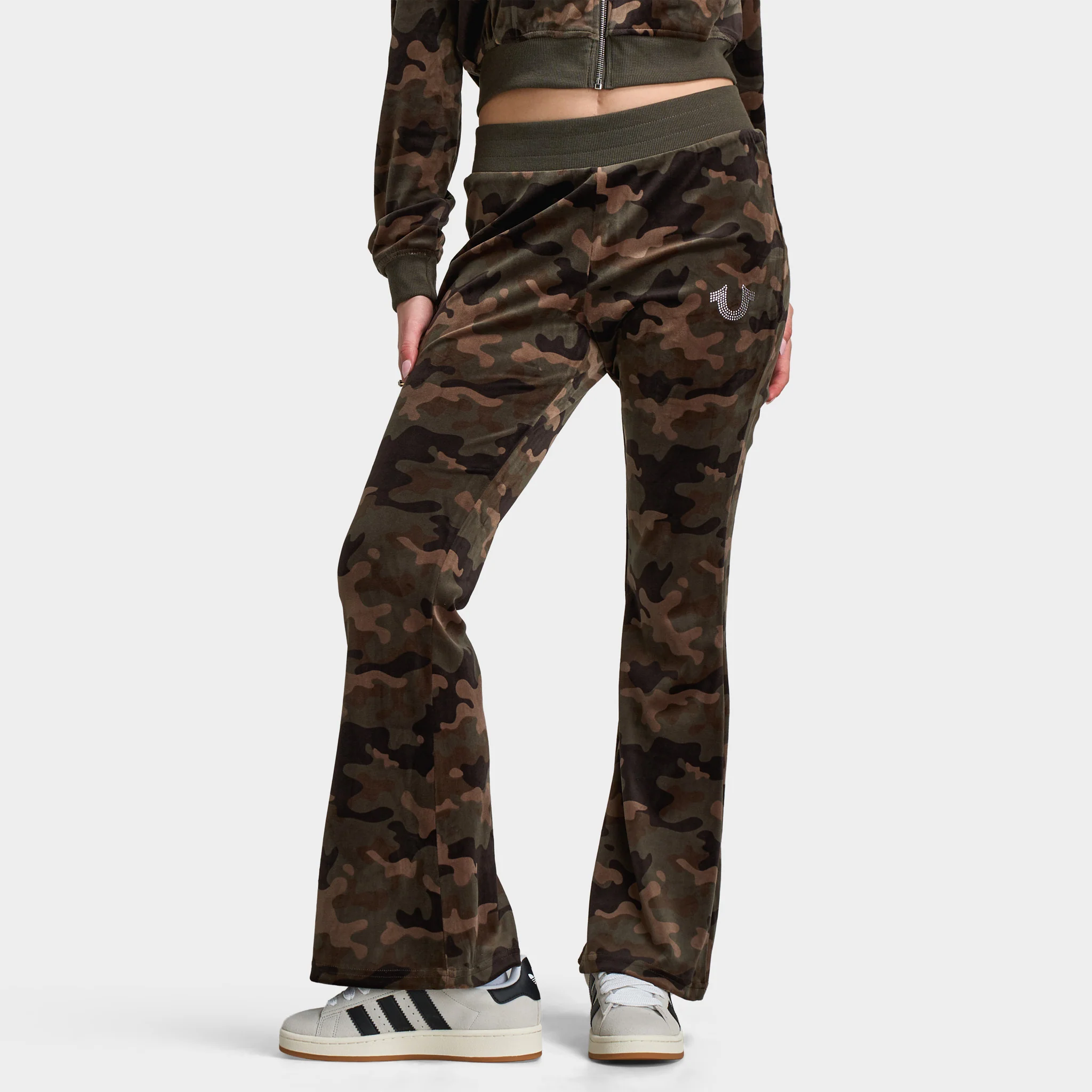 True Religion Women's Velour Bootcut Pants / Brown Camo